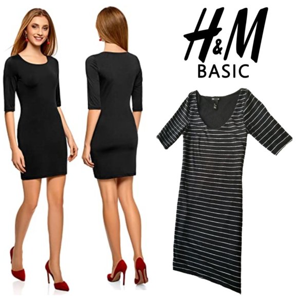 H&M BASIC Bodycon Quarter Sleeve Striped Dress - Picture 1 of 9